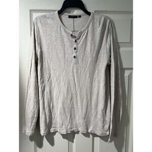 Marc Anthony Henley Shirt Snap Long Sleeve Cotton Blend Beige Size M A001735